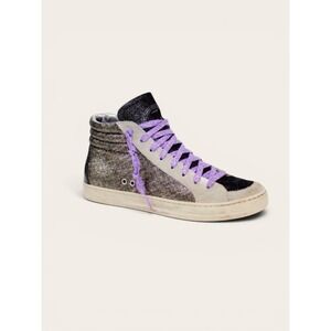 P448 Women's Skate Sneakers 37 EUR/ 7 US Black Glitter & Purple Laces High Top